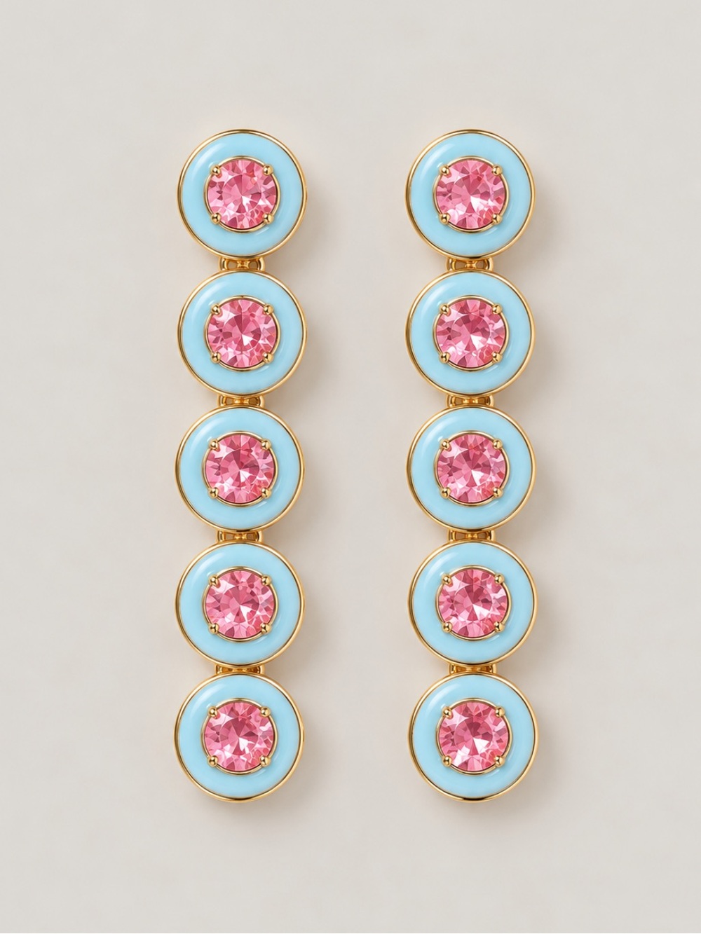 New! Pink Crystal & Aqua Enamel Linear Drop Earrings NWOT
